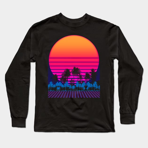 80s Vaporwave Palm Trees Sunset Long Sleeve T-Shirt by Radarek_Design